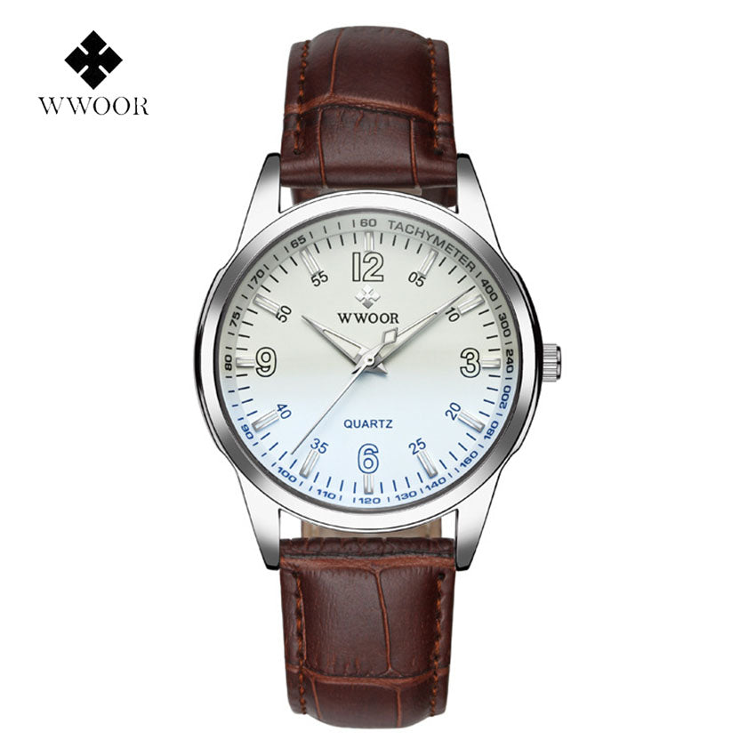 2018 Blue Glass Men Waterproof Quartz Watches Men Brand Luxury WWOOR Luminous Analog Clock Leather Strap Sport Wrist Watch 8861