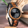 BOBO BIRD D30-1 Two-tone Zebra Wood & Ebony Wooden Watches Luminous Hands Quartz Wristwatch for Men in wooden Gift Box