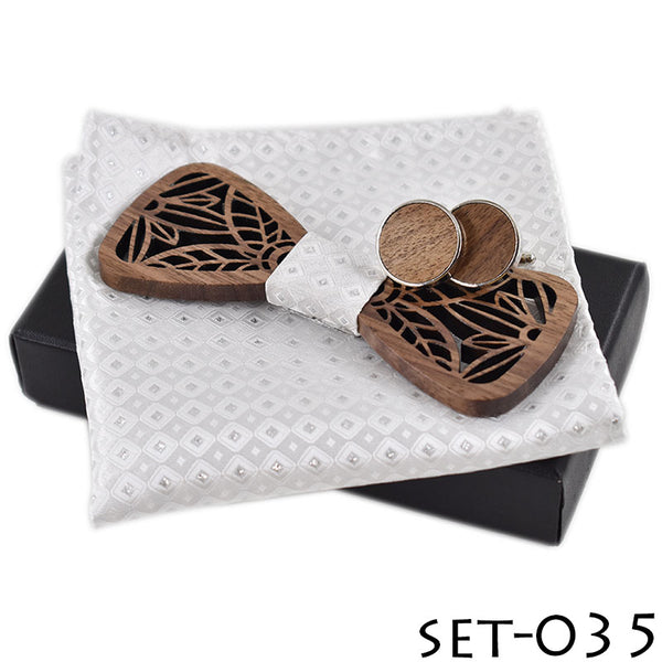 ZDJMEITRXDOOW wooden bow Tie set and Handkerchief Bowtie Necktie Cravate Homme Noeud Papillon Man Corbatas Hombre Pajarita