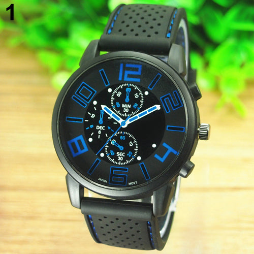 2015 Men's Casual Sports Stainless Steel Silicone Band Quartz Analog Wrist Watch 5ZF6