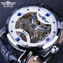 Winner Black Skeleton Designer Blue Engraving Clock Men Leather Strap Mens Watches Top Brand Luxury Automatic Watch Montre Homme