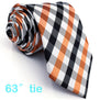 P1 Checked Orange Black White Men's Neckties Set 100% Silk Designers Fashion hanky Men Ties for men 63"