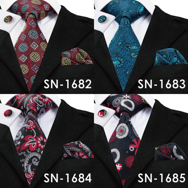 SN-1518 New Arriving Ties Men Fashion 2017 Hi-Tie Design Royal Blue Neck Tie Pocket Square Cufflinks Set for Mens Business Party