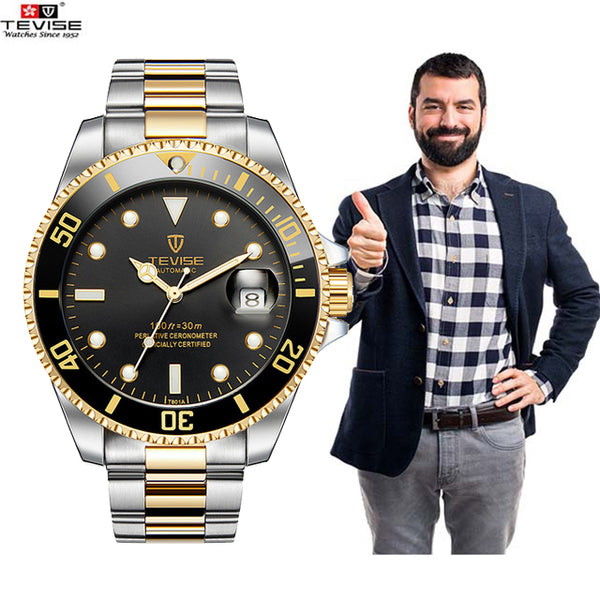 Tevise Fashion Mens Business Stainless Steel Band Quartz Watches with Calendar Chronograph Luminous Analog Wristwatch Man T801