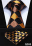 Check 3.4" Silk Fashion Mens Extra Long Tie Necktie Handkerchief Set #Q5 Pocket Square Classic Party Wedding