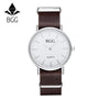 BGG Ultra Thin Mens Watches Simple 2016 Hot Fashion Brand Quartz Watch Waterproof Genuine Leather Business Men Clock Silver