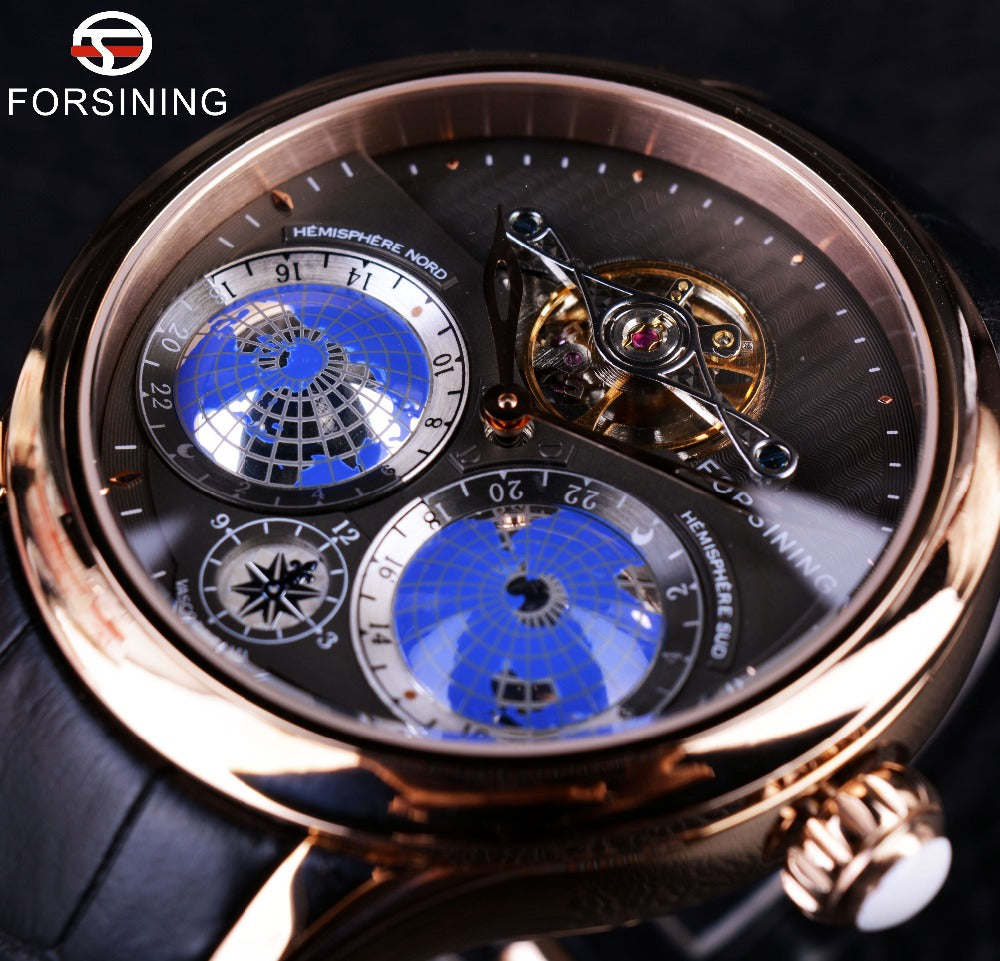 Forsining 2016 Earth Real Tourbillion Multi-dimensional Designer Mens Watches Top Brand Luxury Fashion Casual Automatic Watch