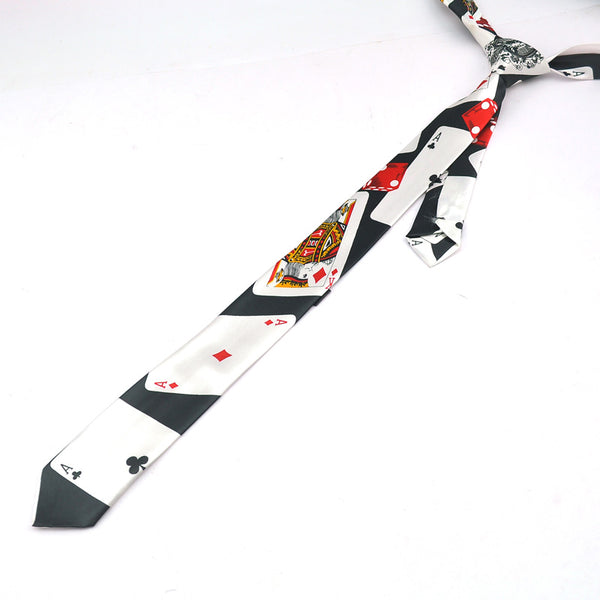 New 2inch wide 7 Fashion "Playing Cards / Poker White"Pattern Party ties Polyester Woven Classic Men`s Neck Ties-Free Shipping