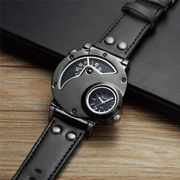 OULM Brand Luxury Brand Watches Men Army Military Dual Time Movement Mens Leather Starp Quartz Wrist Watch relogio masculino