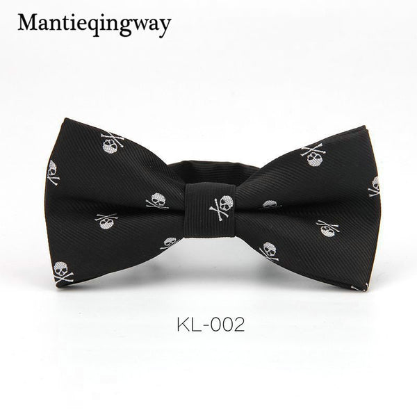 Mantieqingway Novelty Men's Polyester Silk Bow Tie Skull Bowtie for Tuxedo Banquet New Design Bowknot Ties for Wedding Groom