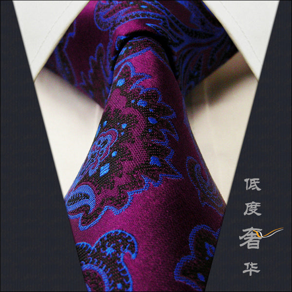 Extra long size Floral Paisley Fuchsia Red Blue Matching Hanky Navy Black Mens Tie 100% Silk Jacquard Woven Fashion 63"