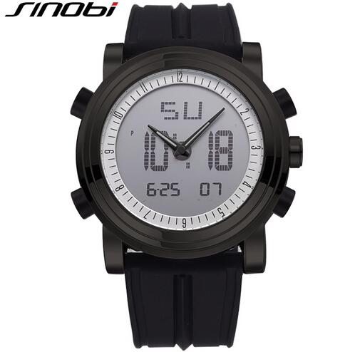 SINOBI Digital Sports Chronograph Men's Wrist Watches Waterproof Rubber Watchband Brand Male Military Geneva Quartz Clock 2017