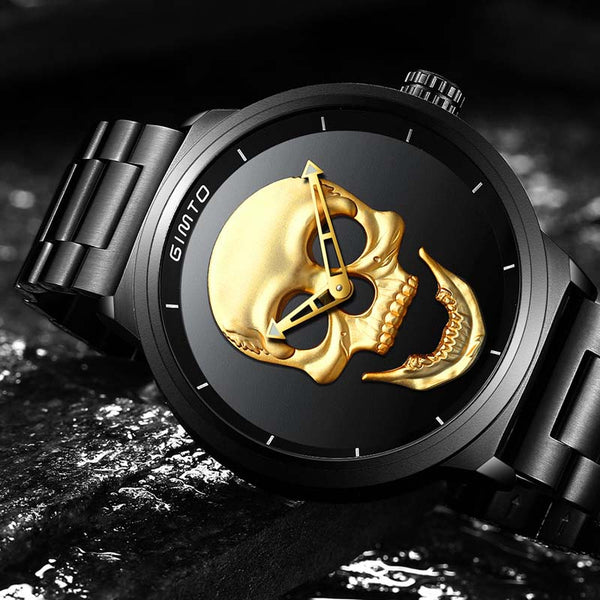 Watch GIMTO Male Unique Design Skull Watches Men Luxury Brand Sports Quartz Military Steel Wrist Watch Men relogio masculino