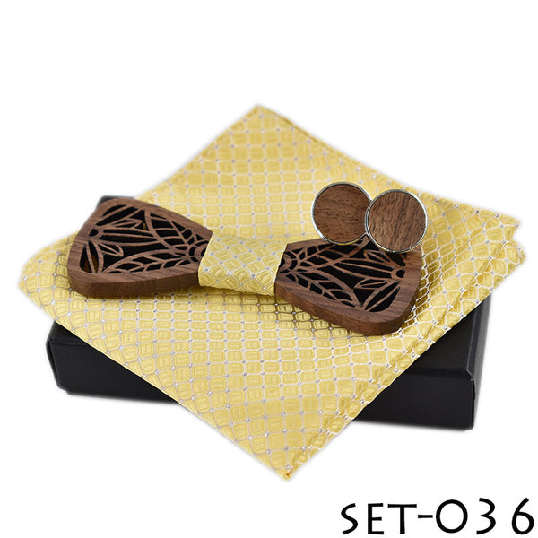 ZDJMEITRXDOOW wooden bow Tie set and Handkerchief Bowtie Necktie Cravate Homme Noeud Papillon Man Corbatas Hombre Pajarita