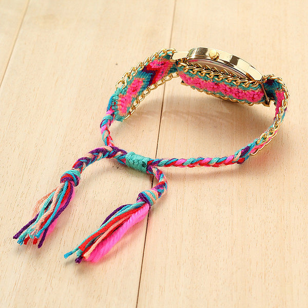 Vintage Women Ethnic Handmade Braided Quartz Watch Knitted Dreamcatcher Wristwatch Gifts @17 TT@88