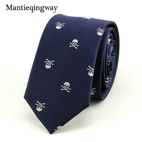 Mantieqingway Neck Ties for Men 6cm SKinny Polyester Silk Neckties Skull Print Business Neckwear Corbatas Wedding Suits Gravatas