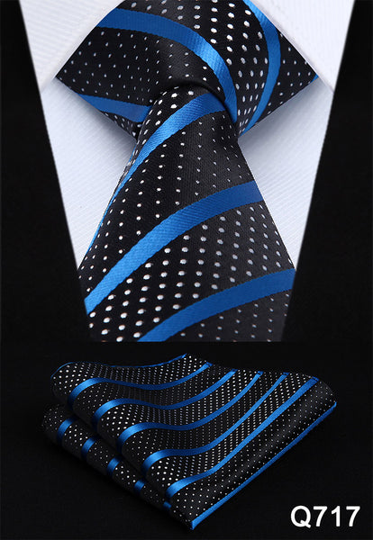 Pocket Square Classic Party Wedding Dot Striped 3.4" Silk Fashion Wedding Mens Extra Long Tie XL Necktie Handkerchief Set #Q7