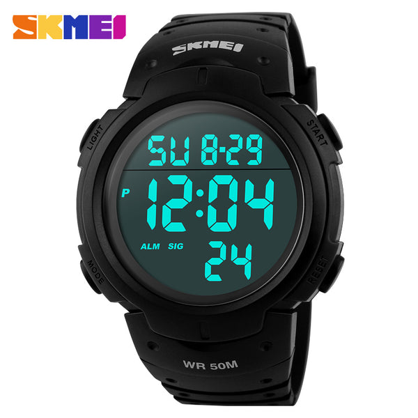 SKMEI Outdoor Sports Watches Men Running Big Dial Digital Wristwatches Chronograph PU Strap 50M Waterproof Watch 1068