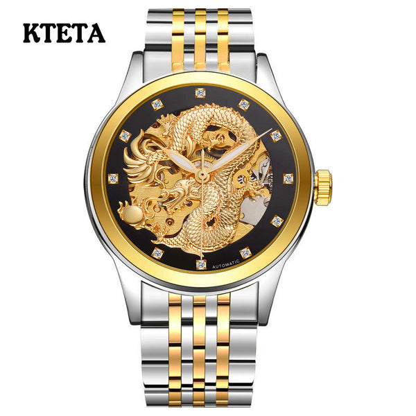 Reloj Hombre Dragon Skeleton Automatic Mechanical Watches For Men Wrist Watch Steel Strap Gold Clock 50m Waterproof Male Hodinky