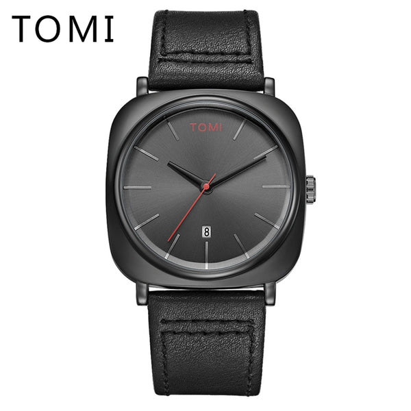 Tomi 2017 New Men Luxury Brand Rose Gold Leather Strap Watch Luxury Quartz Wristwatch Square Sport Waterproof Dress Relogio T013