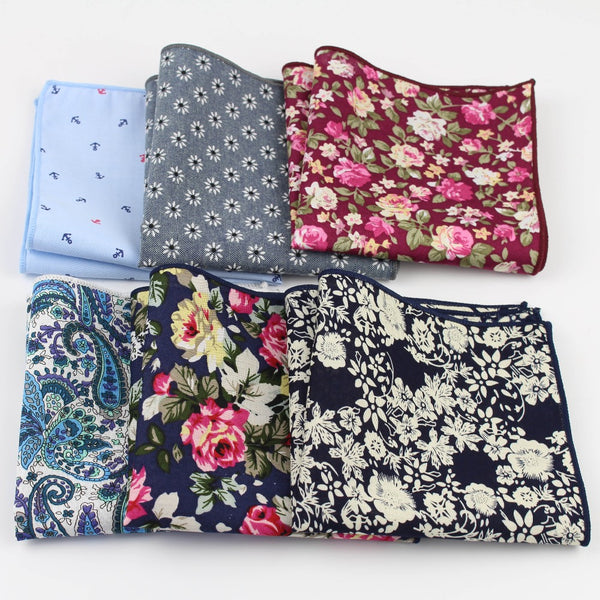 Hankerchief Scarves Vintage Cotton Hankies Men's Pocket Square Handkerchiefs Rose Flower Paisley
