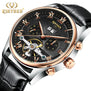 KINYUED Skeleton Tourbillon Mechanical Watch Men Automatic Classic Rose Gold Leather Mechanical Wrist Watches Reloj Hombre 2017