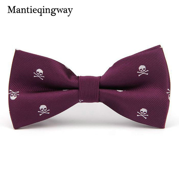 Mantieqingway Novelty Men's Polyester Silk Bow Tie Skull Bowtie for Tuxedo Banquet New Design Bowknot Ties for Wedding Groom