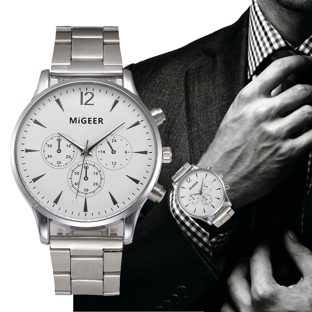 MIGEER Men's Watch Classic Stainless Steel Band Business Watches Mens Tops Brand Big Dial Quartz Wrist Watch Clock Relogio #Ju