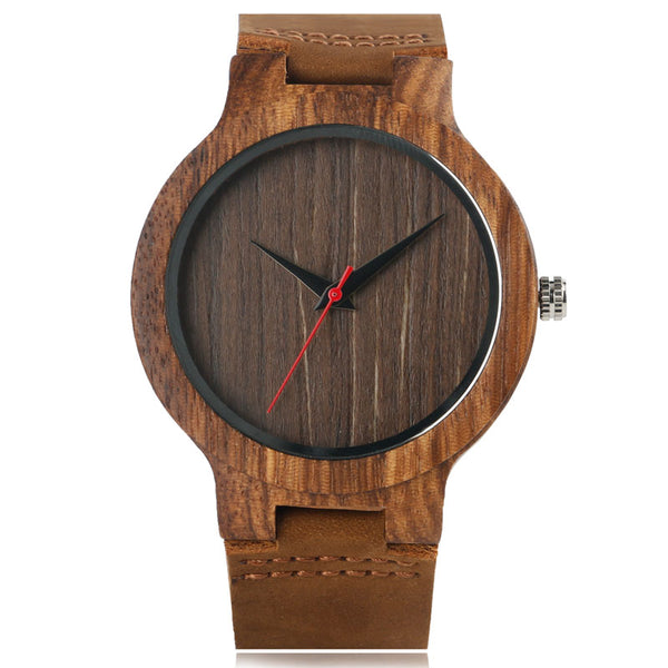 Top Gift Wood Watches Men's Unique 100% Nature Wooden Bamboo Handmade Quartz Wrist Watch Male Sport Red Hands Clock Masculino