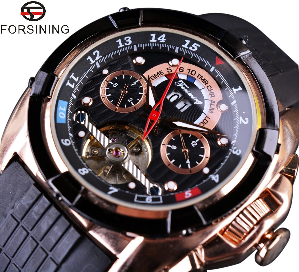 Forsining Multifunction Tourbillon Date Day Display Rose Golden Watch Men Luxury Brand Automatic Watch Fashion Men Sport Watches