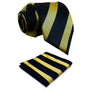 Extra Long Size Matching Hanky Stripes Blue Yellow Men's Neckties Set 100% Silk for male Neckties Extra Long Size 63"