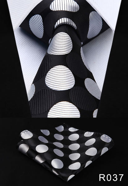 Polka Dot 3.4" 100%Silk Wedding Jacquard Woven Men Tie Necktie Pocket Square Handkerchief Set Suit #RD1