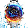 HOT Brand TVG Stainless Steel Black Men's Clock Fashion Blue Binary LED Pointer Mens 5ATM Waterproof Watches free shipping