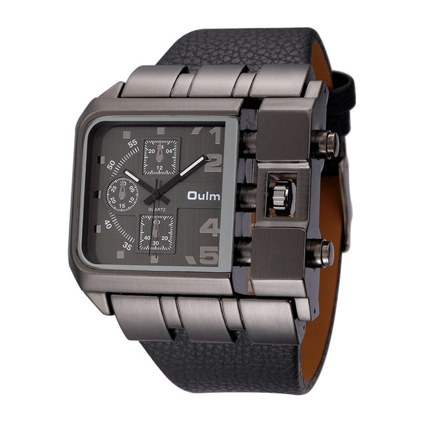 OULM Brand Original Unique Design Square Men Wristwatch Wide Big Dial Casual Leather Strap Quartz Watch Male Sport Watches