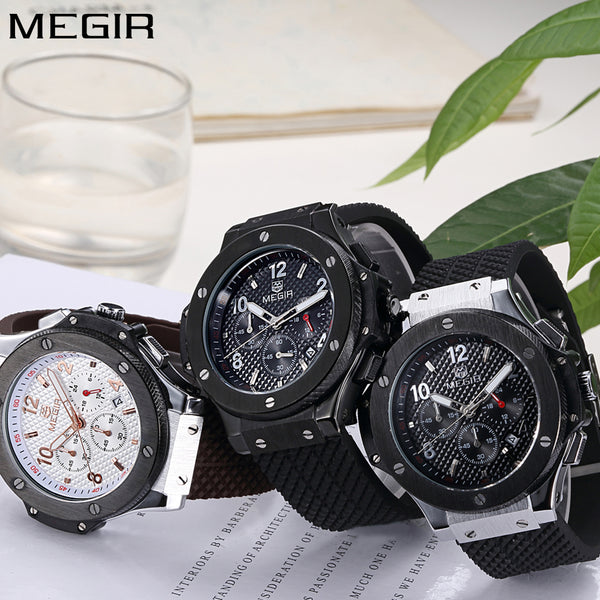 Relojes hombre fashion military watch gold MEGIR luxury brand calendar Business male clock sport watch quartz wristwatch mens