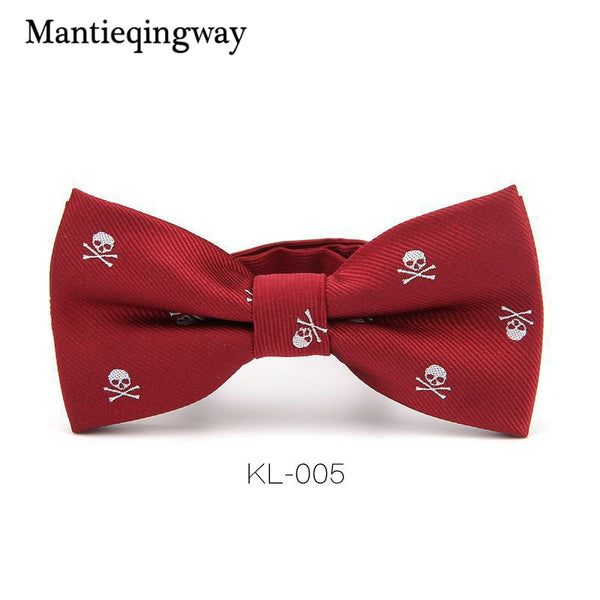Mantieqingway Novelty Men's Polyester Silk Bow Tie Skull Bowtie for Tuxedo Banquet New Design Bowknot Ties for Wedding Groom