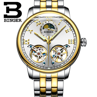 Switzerland watches men luxury brand BINGER sapphire Water Resistant toubillon full steel Mechanical Wristwatches B-8607M-4