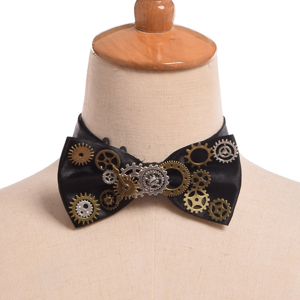 1pc Unisex Steampunk Bow Tie Gear Necktie Gothic Punk Vintage Cravate Black Neckwear