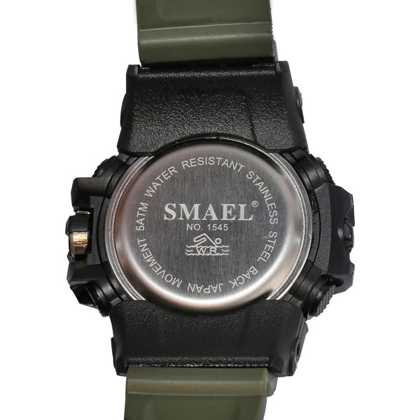 SMAEL Brand Men Watch Dual Time Camouflage Military Watch Digital Watch LED Wristwatch 50M Waterproof 1545BMen Clock Sport Watch