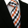 P1 Checked Orange Black White Men's Neckties Set 100% Silk Designers Fashion hanky Men Ties for men 63"