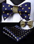 BE04YS Blue Dot Geometric Double Side Bowtie Men Silk Self Bow Tie hanky set Pocket Square Classic Party Wedding