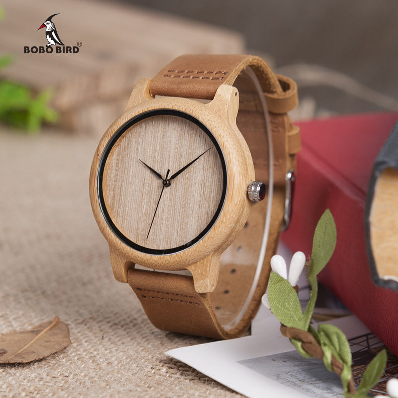 DROP SHIPPING BOBO BIRD Timepieces Bamboo Wooden Watches for Men and Women With Leather Strap relogio masculino C-A19