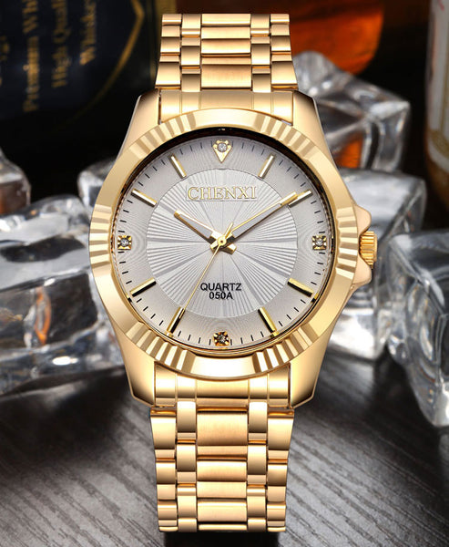 Top Quality Clock Fashion Men Luxury CHENXI Brand Gold Stainless Steel Quartz-Watch Wrist Watches Wholesale Golden Watch men