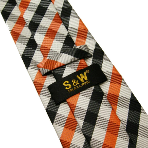 P1 Checked Orange Black White Men's Neckties Set 100% Silk Designers Fashion hanky Men Ties for men 63"