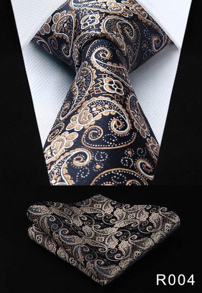 Paisley Floral 3.4" 100%Silk Wedding Jacquard Woven Men Tie Necktie Pocket Square Handkerchief Set Suit #RF1