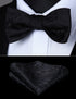 BF4011CS Black Paisley Floral Bowtie Men Silk Self Bow Tie handkerchief set