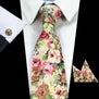 RBOCOTT New Design 8cm Cotton Tie Set Floral Ties Handkerchief And Cufflinks Business Wedding Party Printing Neck Ties For Men