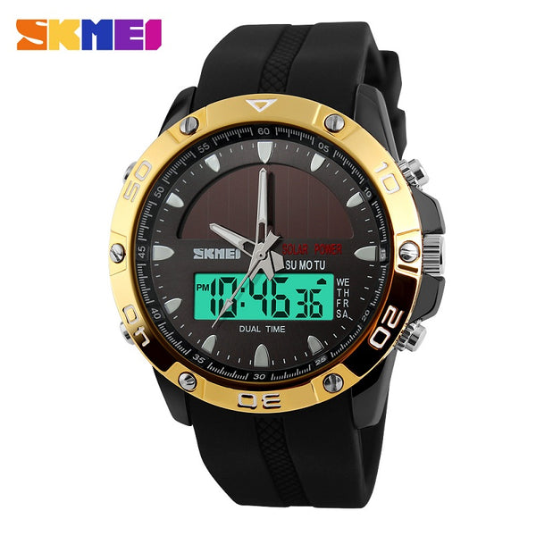 SKMEI Men Solar Dual Watches Fashion Digital Sport Watch Chronograph Alarm Waterproof Quartz Wristwatches Relogio Masculino 1064