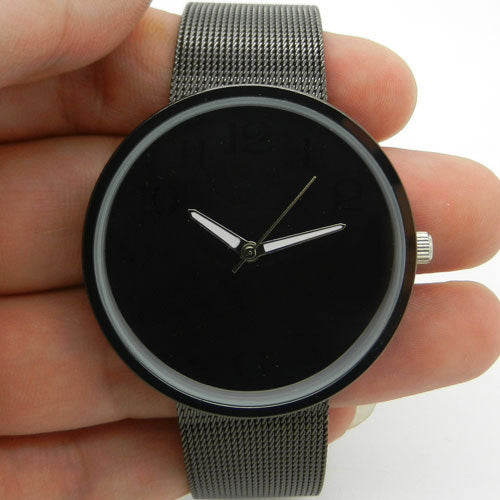 Black Full Metal Steel Iron Net Web Mesh Band Fashion Simple Quartz Wrist Watch Hours Mens Womens relogio masculino Clock Q1003