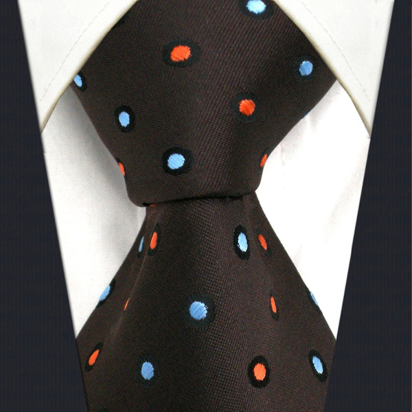 A37 Brown Blue Red Polka Dots Men's Ties Necktie Silk Fashion Novelty Dress for male Classic Brand New extra long size Hankies